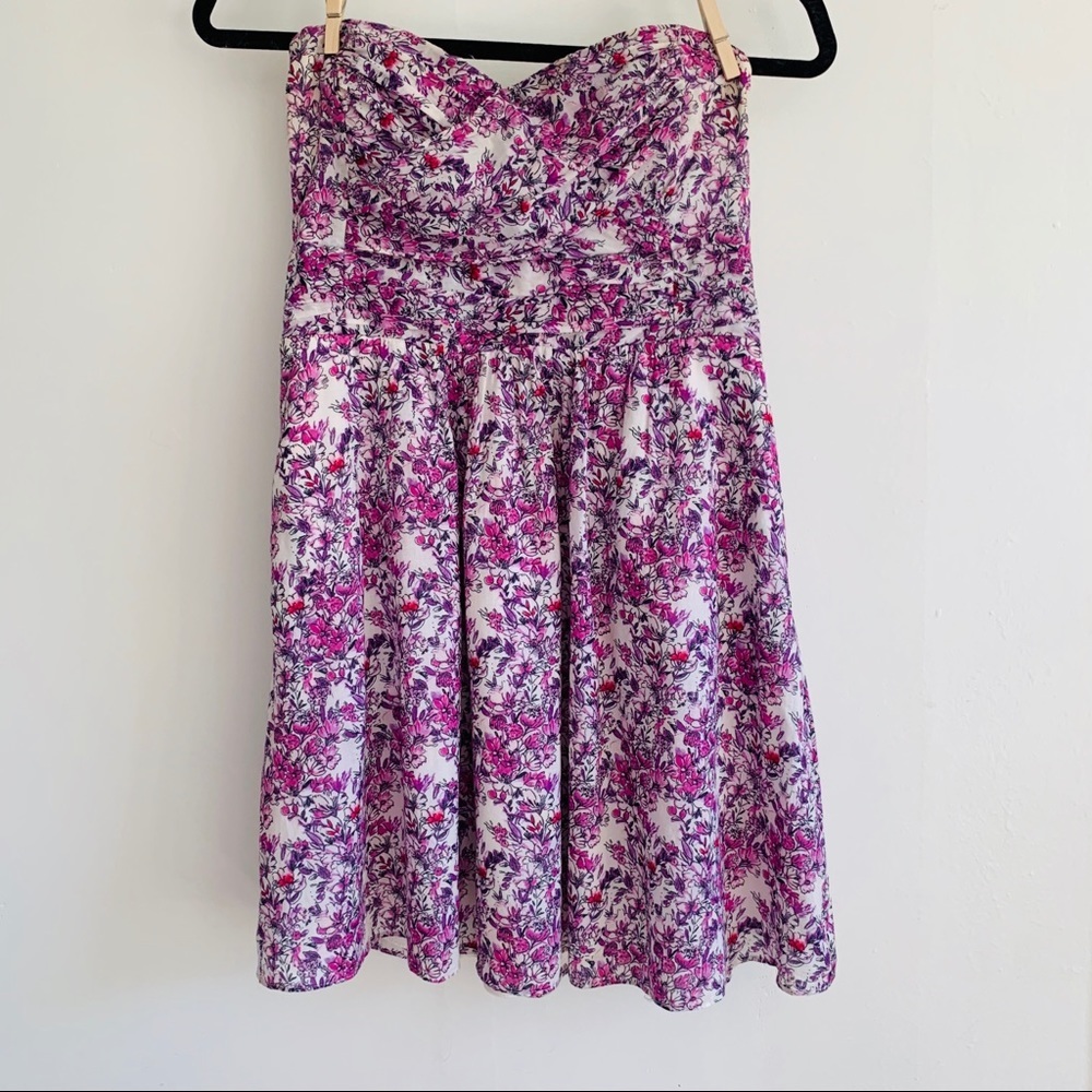 Express Strapless Purple Floral Mini Dress women’s size 4